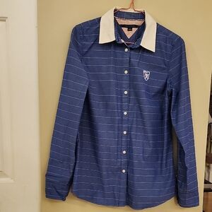 Women's Blue Dress Shirt with White Collar